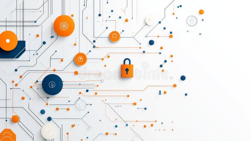 визуальное изображение цифровой крепости обезопасит будущее с помощью инновационной технологии, которая включает оранжево-синие кр иллюстрация штока