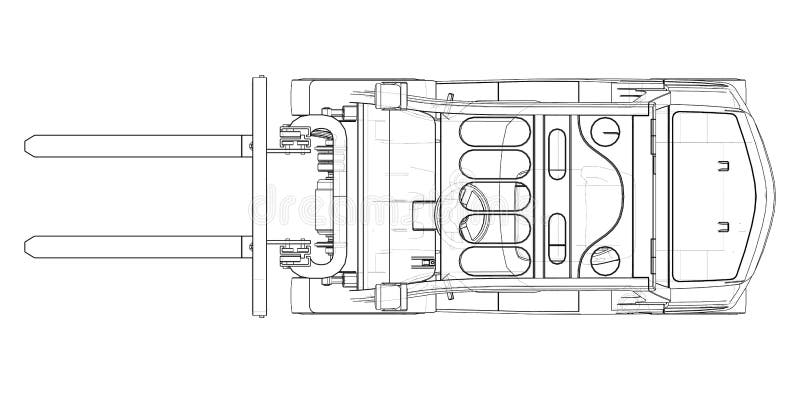 Forklift Vector rendering of 3d. Wire-frame style. The layers of visible and invisible lines are separated. Orthography. Forklift Vector rendering of 3d. Wire-frame style. The layers of visible and invisible lines are separated. Orthography