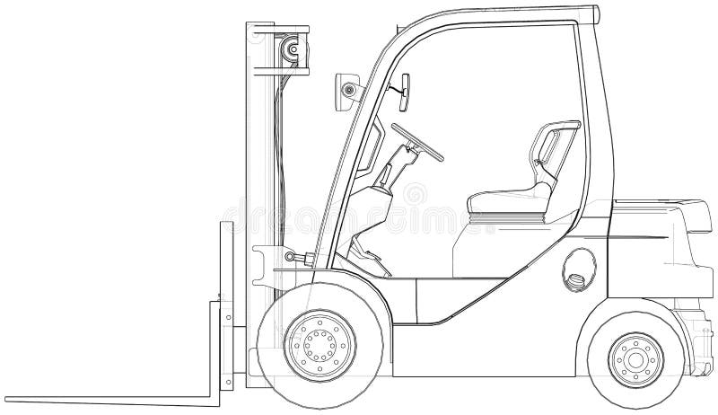 Forklift Vector rendering of 3d. Wire-frame style. The layers of visible and invisible lines are separated. Orthography. Forklift Vector rendering of 3d. Wire-frame style. The layers of visible and invisible lines are separated. Orthography