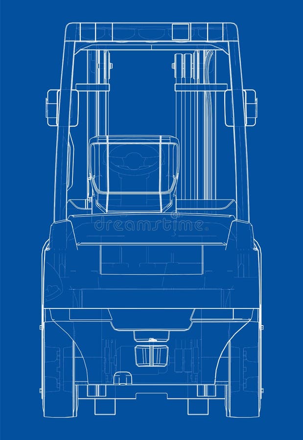 Forklift Vector rendering of 3d. Wire-frame style. The layers of visible and invisible lines are separated. Orthography. Forklift Vector rendering of 3d. Wire-frame style. The layers of visible and invisible lines are separated. Orthography