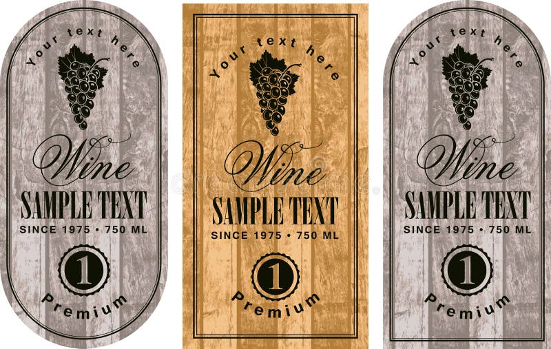 Set of wine labels with grapes on the background of wooden boards. Set of wine labels with grapes on the background of wooden boards