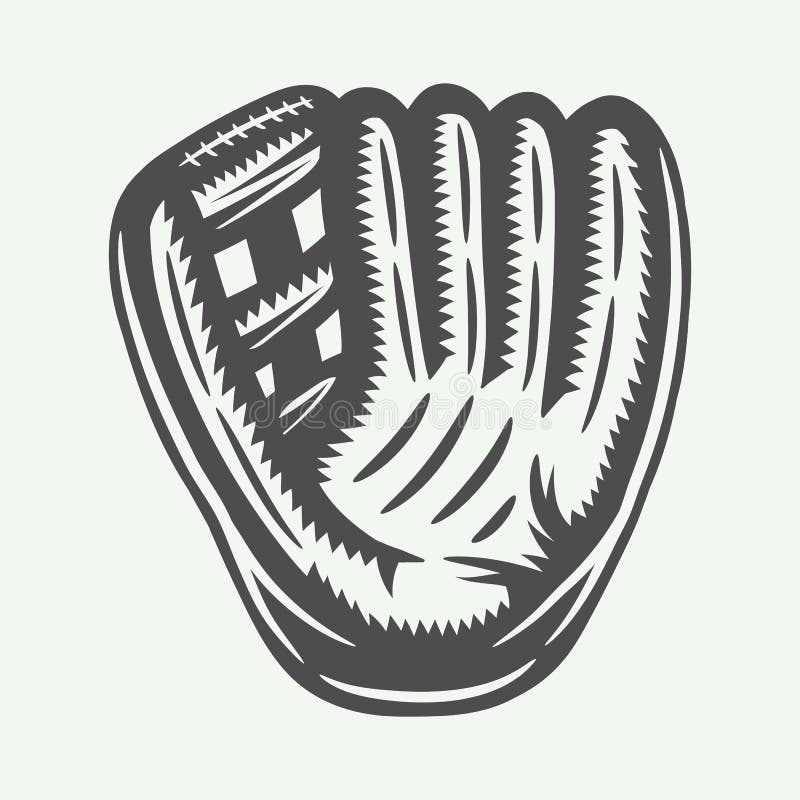 Винтажная ретро перчатка бейсбола Monochrome графическое искусство Vector беда иллюстрация вектора