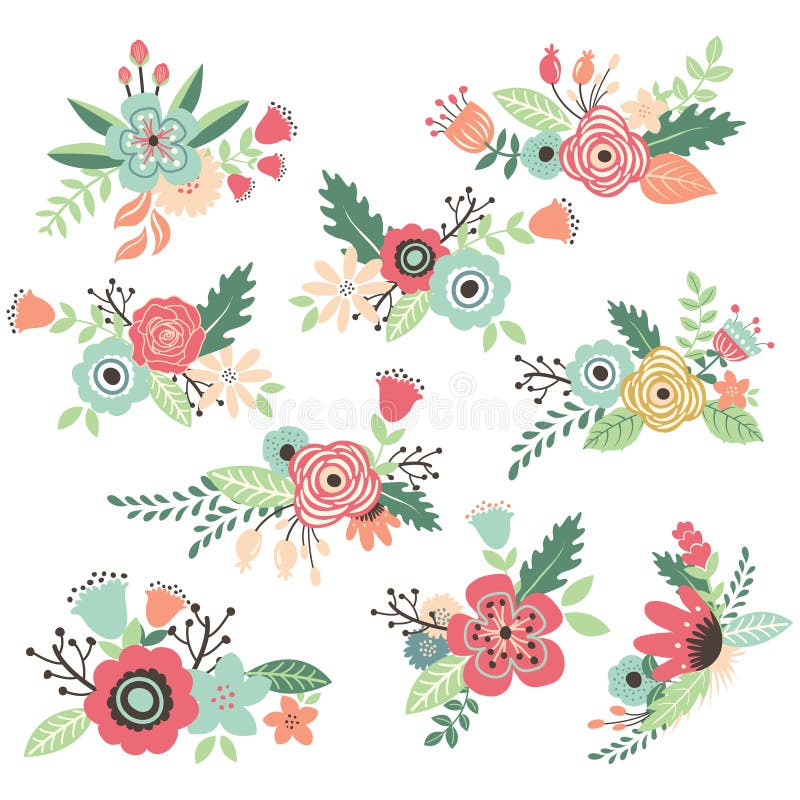 A Vector Illustration of Vintage Hand Drawn Flowers Set. A Vector Illustration of Vintage Hand Drawn Flowers Set