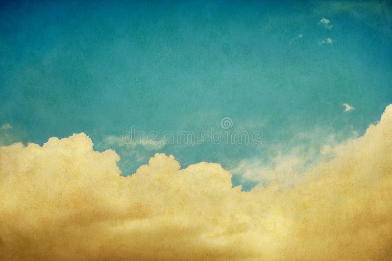 Sky and billowing clouds on a vintage paper background with retro colors. Image displays a pleasing paper grain and texture when viewed at 100 percent. Sky and billowing clouds on a vintage paper background with retro colors. Image displays a pleasing paper grain and texture when viewed at 100 percent.