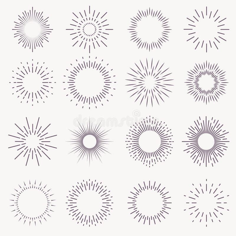 Винтажный sunburst разрывая взрыв starburst фейерверка восхода солнца лучей разрывал нарисованную руку искры светового луча звезд иллюстрация штока