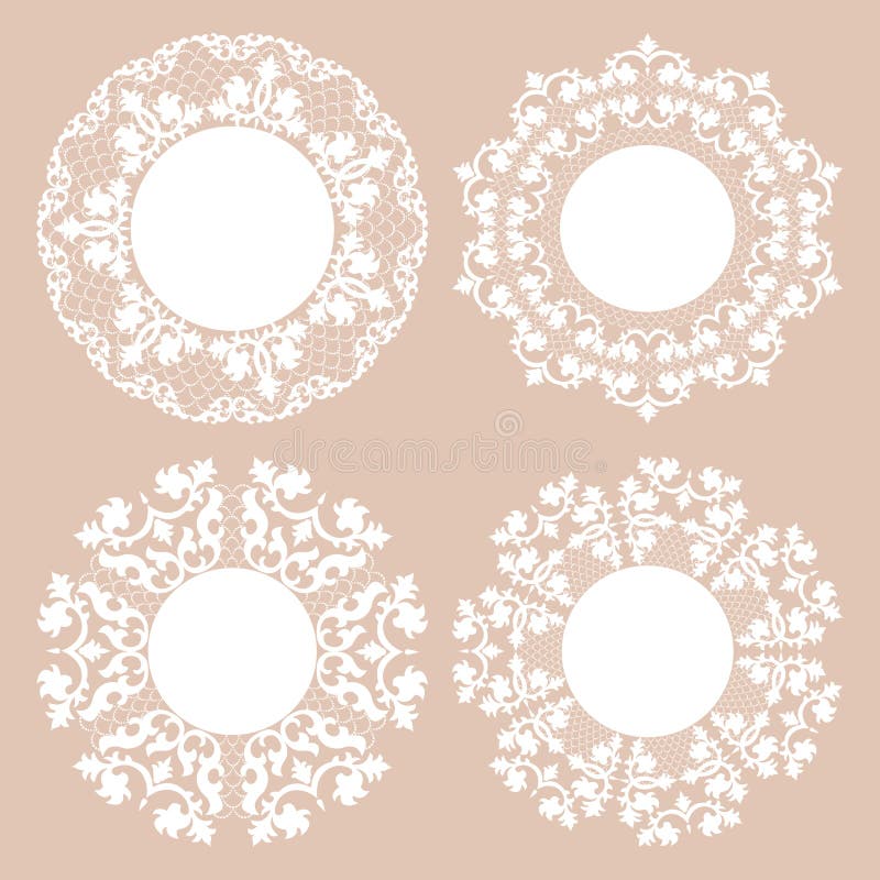 Винтажный набор Doily шнурка, циновка места, бумажный вырез иллюстрация вектора Винтажный набор Doily шнурка, циновка места, бумажный вырез иллюстрация вектора