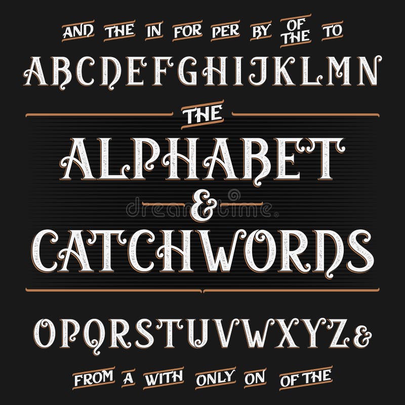 Винтажный шрифт вектора алфавита с catchwords Богато украшенные письма и catchwords иллюстрация вектора Винтажный шрифт вектора алфавита с catchwords Богато украшенные письма и catchwords иллюстрация вектора