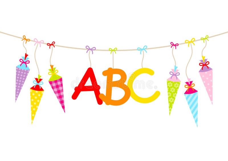 Вися красочные корнеты школы и письма ABC иллюстрация штока Вися красочные корнеты школы и письма ABC иллюстрация штока