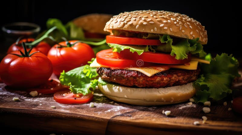 вкусная еда из томатного бургера иллюстрация вектора