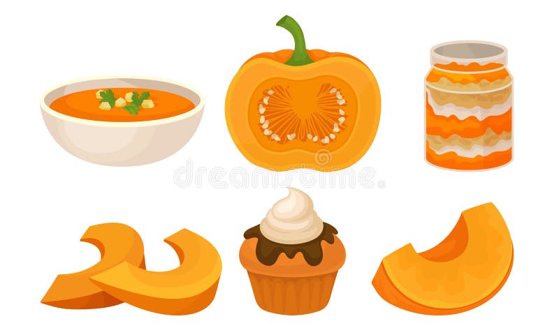 Вкусная коллекция Pumpkin Dish Collection, Soup, Jam Jar, Cupakes с Whiped Cream, Традиционный пищевой вектор Дня Благодарения бесплатная иллюстрация Вкусная коллекция Pumpkin Dish Collection, Soup, Jam Jar, Cupakes с Whiped Cream, Традиционный пищевой вектор Дня Благодарения бесплатная иллюстрация
