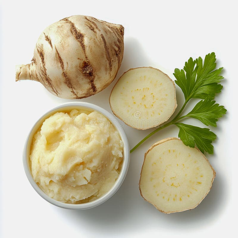 Вкусный Celeriac Puree Bowl Mashed Комфорт Еда Здоровый Рецепт Кулинарные Продемонстрировать стоковое фото