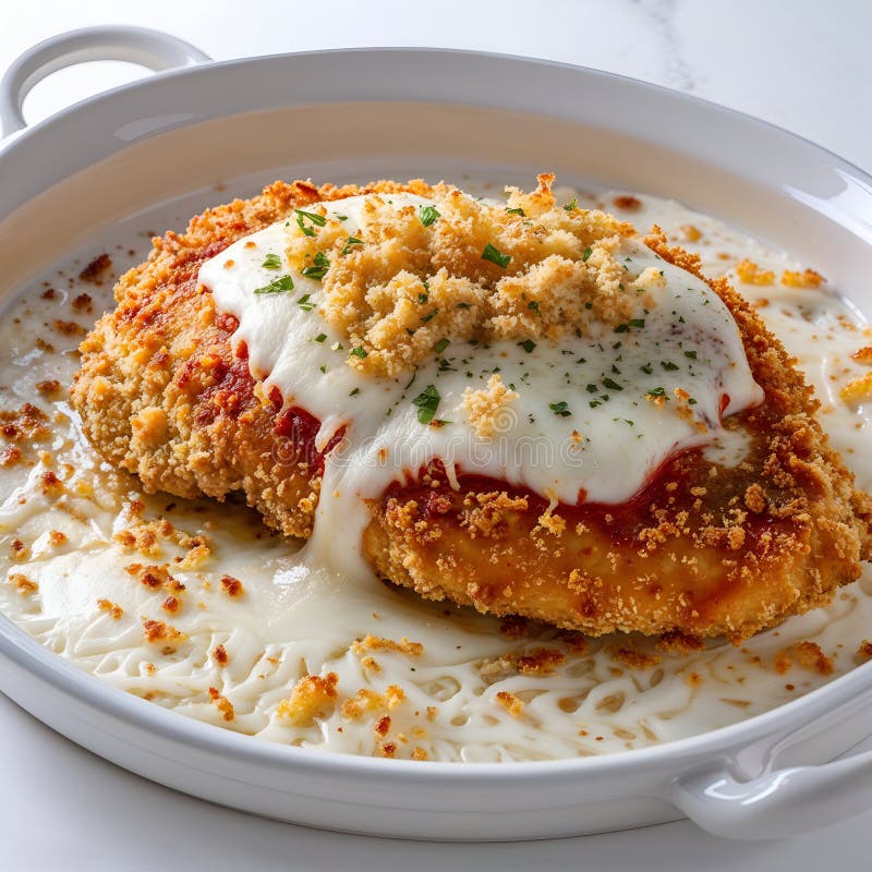 Вкусный куриный пармезан с плавленым сыром моцарелла и томатным соусом подан свежим бесплатная иллюстрация