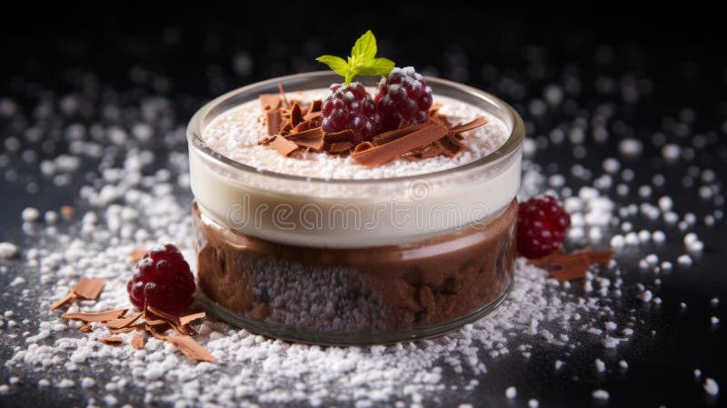 вкусный шоколадный мус, облитый ягодами и кремом бесплатная иллюстрация
