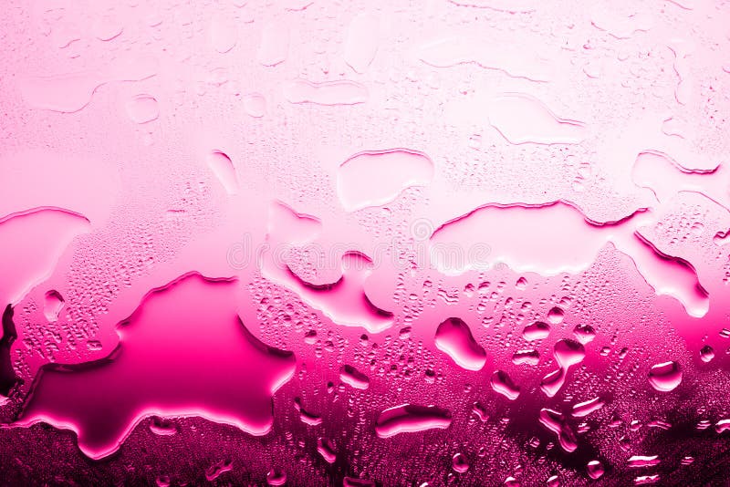 Wet glass surface in drops of water, pink gradient, hot water of high temperature heating, texture of spilled water in bright colors, abstract background, layout, banner, wallpaper. Wet glass surface in drops of water, pink gradient, hot water of high temperature heating, texture of spilled water in bright colors, abstract background, layout, banner, wallpaper