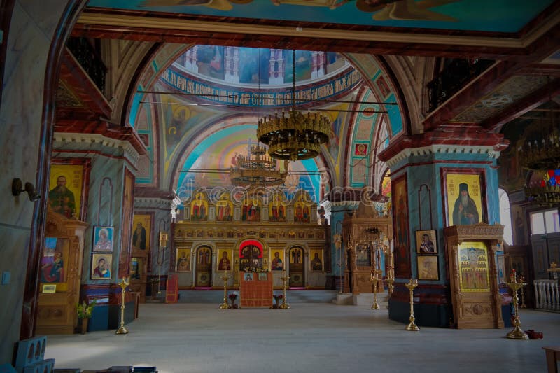 Внутренний взгляд к обезглавливанию St. John собор баптиста в Кремле Zaraysk, области Москвы, России стоковые изображения Внутренний взгляд к обезглавливанию St. John собор баптиста в Кремле Zaraysk, области Москвы, России стоковые изображения