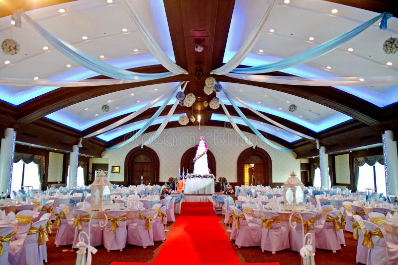 Indoors wedding reception venue with décor. Indoors wedding reception venue with décor