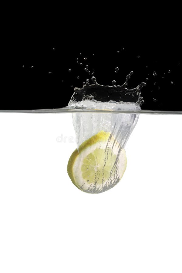 One lemonslice falls in water. One lemonslice falls in water