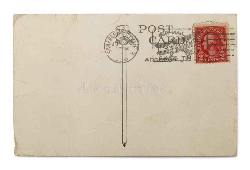 Blank Postcard with Airmail Postmark Isolated on White Background. Blank Postcard with Airmail Postmark Isolated on White Background.