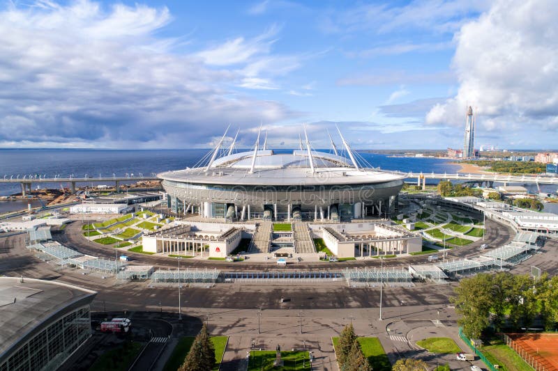 Воздушное также вызванное фото стадиона Санкт-Петербурга, ареной Zenit