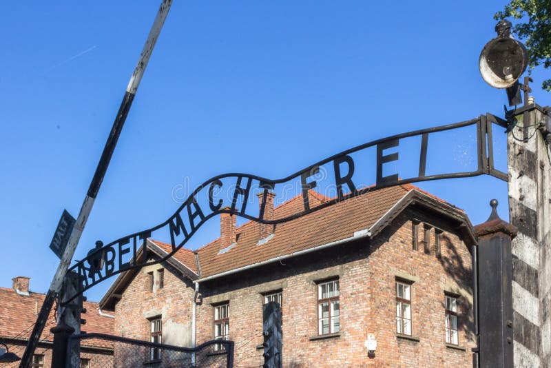 Entrance to the factory of death in Auschwitz. Auschwitz-Birkenau Concentration Camp. Memorial to Auschwitz. Concentration camp in Poland. Horrors of war. Factory of death. The Second World War. Cruelty of the Nazis. Entrance to the factory of death in Auschwitz. Auschwitz-Birkenau Concentration Camp. Memorial to Auschwitz. Concentration camp in Poland. Horrors of war. Factory of death. The Second World War. Cruelty of the Nazis.