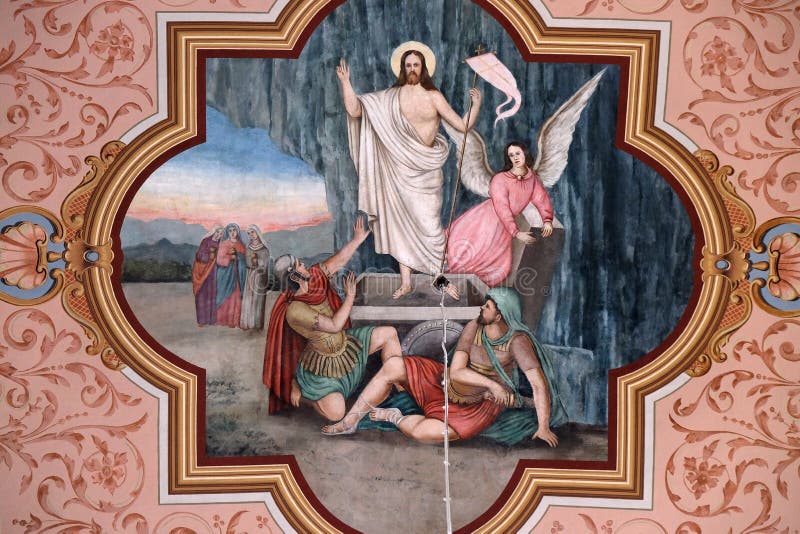Resurrection of Jesus, fresco in the church of Saint Matthew in Stitar, Croatia. Resurrection of Jesus, fresco in the church of Saint Matthew in Stitar, Croatia.