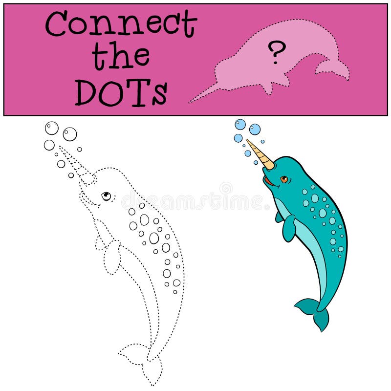 Воспитательная игра: Соедините точки Маленькие милые narwhal улыбки бесплатная иллюстрация