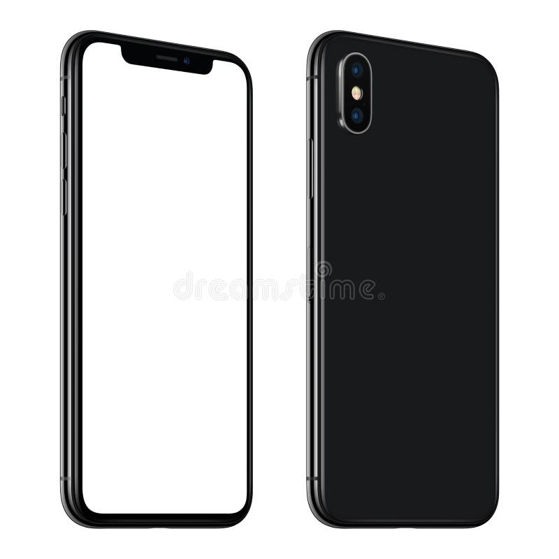 Вращанный CCW передних и задних сторон нового черного модель-макета smartphone изолированным на белой предпосылке стоковая фотография rf