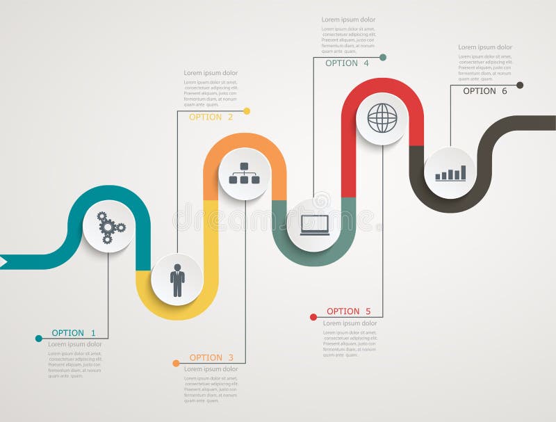 Временная последовательность по с значками, stepwise структура дороги infographic иллюстрация штока
