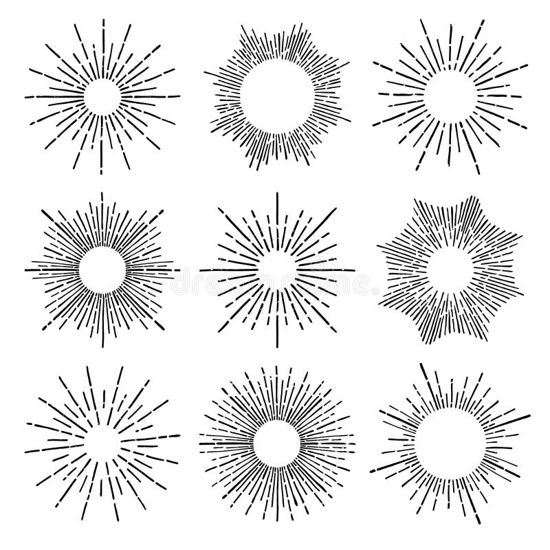 Вручите вычерченному вектору винтажные элементы - лучи sunburst (разрывать) бесплатная иллюстрация