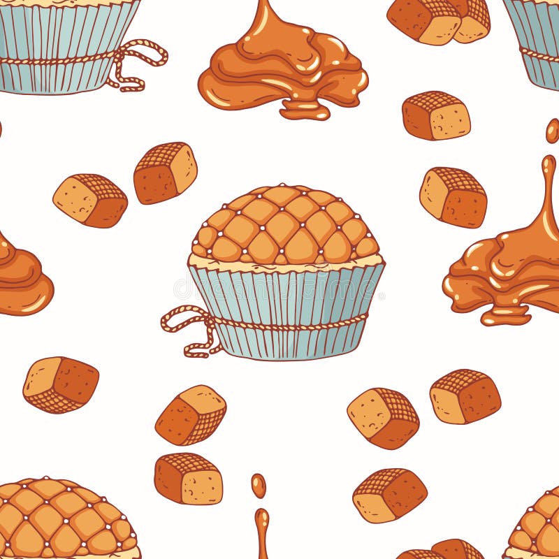 Вручите вычерченную безшовную картину с buttercream пирожного и карамельки doodle еда вареников предпосылки много мясо очень бесплатная иллюстрация Вручите вычерченную безшовную картину с buttercream пирожного и карамельки doodle еда вареников предпосылки много мясо очень бесплатная иллюстрация
