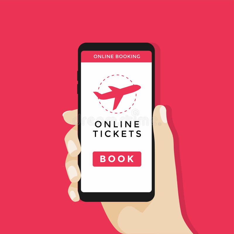 Вручите держать smartphone с значком кнопки и самолета книги на экране Идея проекта онлайн билетов иллюстрация штока Вручите держать smartphone с значком кнопки и самолета книги на экране Идея проекта онлайн билетов иллюстрация штока