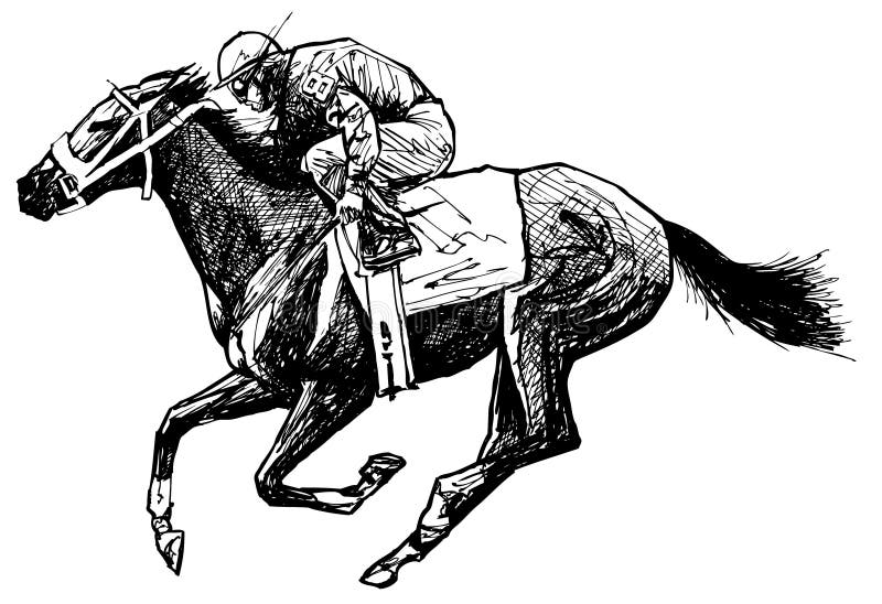 Vectorial representation of an ink drawing of a horse and rider. Vectorial representation of an ink drawing of a horse and rider