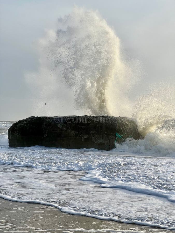 Surge hits bunker during a stormy day and triggers high water fountain. Surge hits bunker during a stormy day and triggers high water fountain