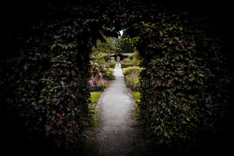 Garden entrance, castle Fraser, Aberdeenshire - hedge row. Garden entrance, castle Fraser, Aberdeenshire - hedge row
