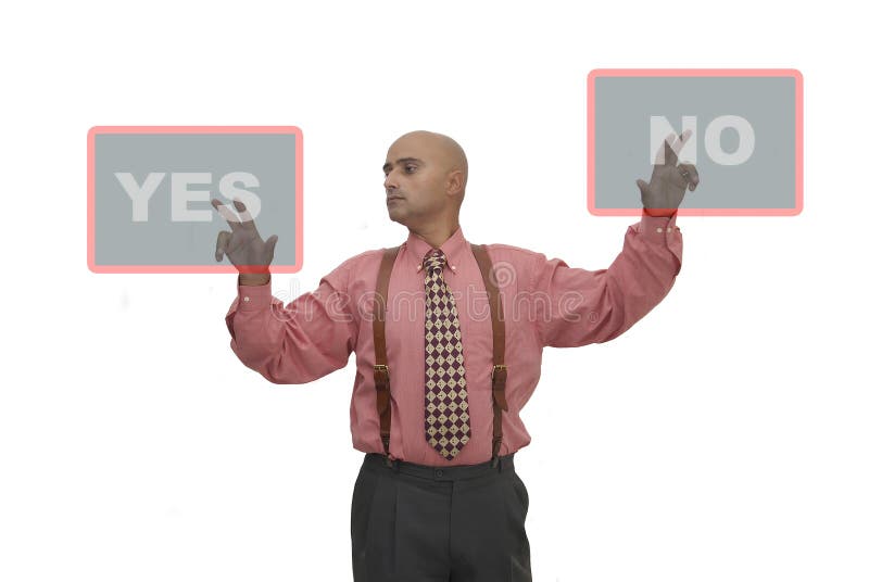 Businessman making choices isolated against a white background. Businessman making choices isolated against a white background