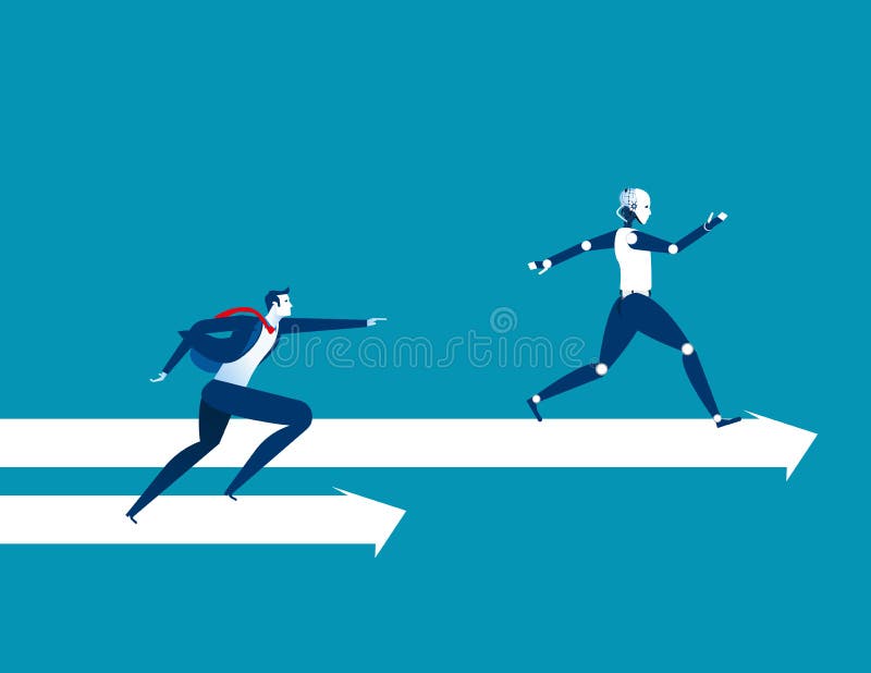 Выигрыш конкуренции работника робота человеческий работник Шина робота концепции бесплатная иллюстрация Выигрыш конкуренции работника робота человеческий работник Шина робота концепции бесплатная иллюстрация
