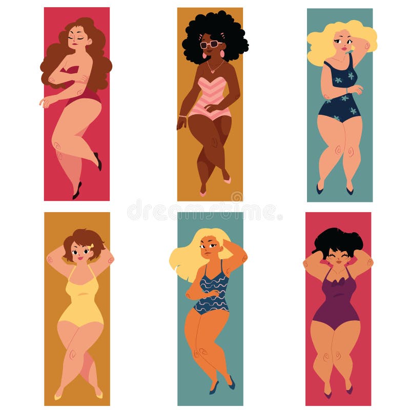 Выступать, избыточный вес, плюс женщины размера curvy, девушки в костюмах заплывания иллюстрация штока Выступать, избыточный вес, плюс женщины размера curvy, девушки в костюмах заплывания иллюстрация штока