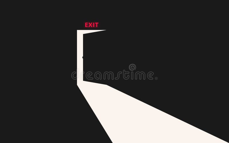 Exit. Opening backdoor, light coming in through opening door. Vector background. Exit. Opening backdoor, light coming in through opening door. Vector background