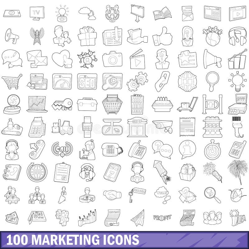 100 marketing icons set in outline style for any design vector illustration. 100 marketing icons set in outline style for any design vector illustration