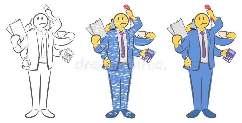 Гай с 6 руками держа объекты Работник с multitasking и multi навыком Не достаточные руки Не смогите получить во времени Супер дел иллюстрация штока Гай с 6 руками держа объекты Работник с multitasking и multi навыком Не достаточные руки Не смогите получить во времени Супер дел иллюстрация штока