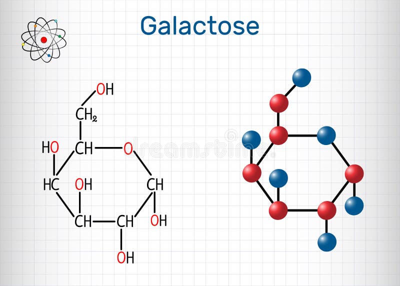 Галактоза, альфа-D-GALACTOPYRANOSe, молекула сахара молока Циклическая ...