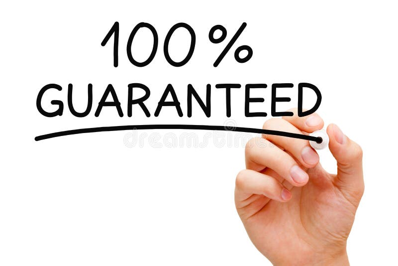 Hand writing 100 Percent Guaranteed with black marker on transparent wipe board. Hand writing 100 Percent Guaranteed with black marker on transparent wipe board.