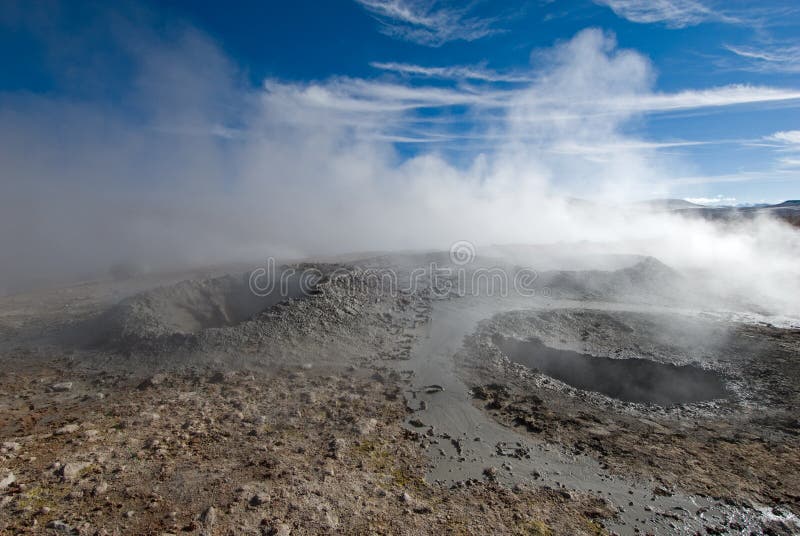Mud geyser over blue sky, altiplano, bolivia. Mud geyser over blue sky, altiplano, bolivia