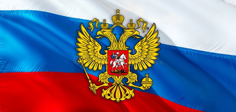 Герб России на фоне триколора