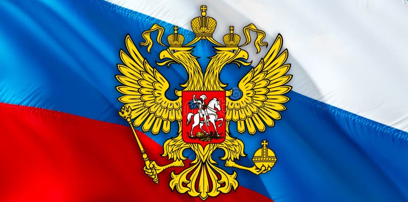 Герб РФ на фоне флага в ультра высоком разрешении