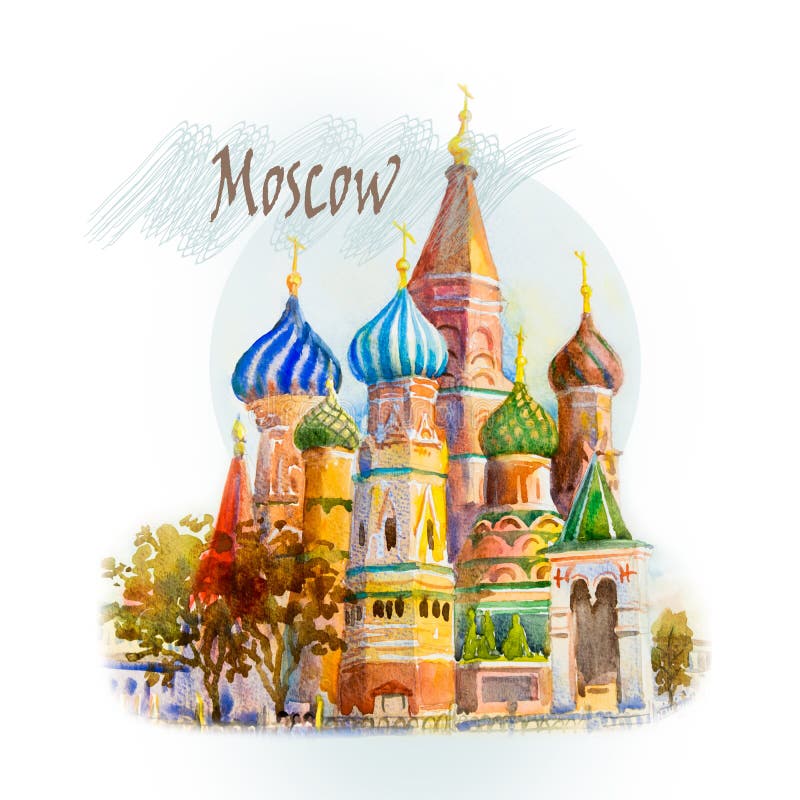 Modern art, symbol, Watercolor painting illustration. World famous landmark series: Kremlin and Cathedral of St. Basil in the Red Square Russia. the main tourist attraction in Moscow, Russia. Modern art, symbol, Watercolor painting illustration. World famous landmark series: Kremlin and Cathedral of St. Basil in the Red Square Russia. the main tourist attraction in Moscow, Russia.