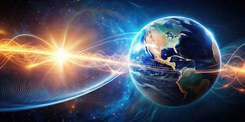 Глобальная энергия течет космическое соединение света и планеты. ИИ поколения иллюстрация штока