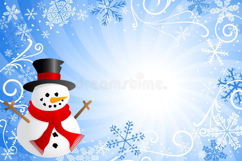 Голубая предпосылка рождества с снеговиком