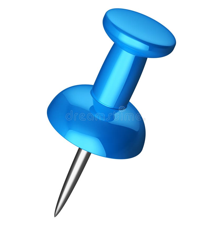 Blue office pushpin or thumbtack for business paperwork isolated on white background. Blue office pushpin or thumbtack for business paperwork isolated on white background