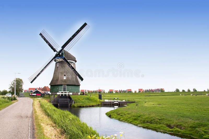 A classical dutch windmill near Amsterdam - Holland. A classical dutch windmill near Amsterdam - Holland